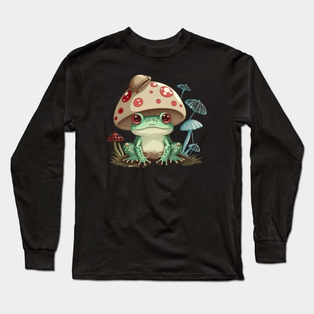 Kawaii Frog With Mushroom And Toadstools Long Sleeve T-Shirt by WhispersOfColor